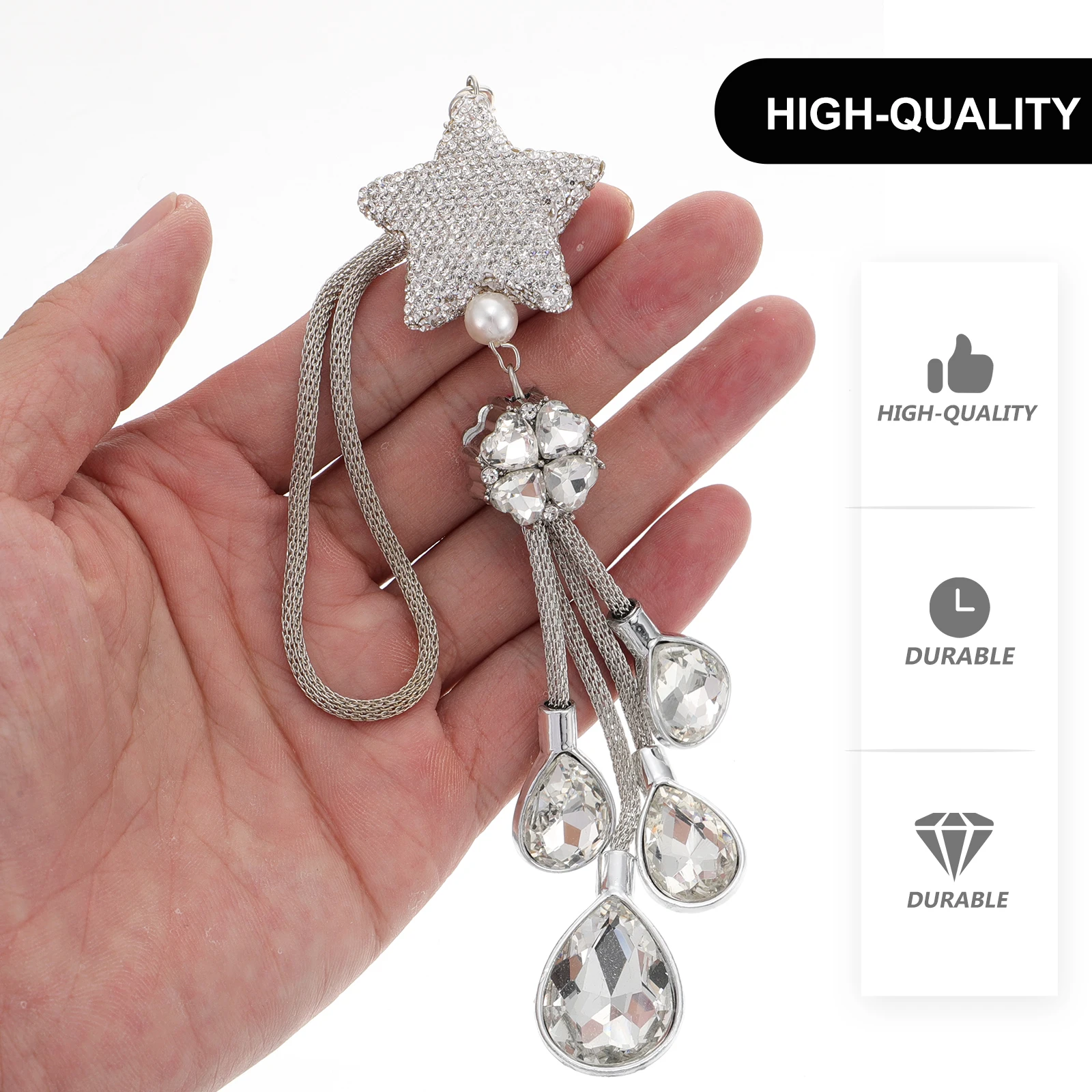 

Rearview Mirror Pendant Suitable for Car Decoration Rhinestone Crystal Long- Accessory Zinc Alloy Decorative