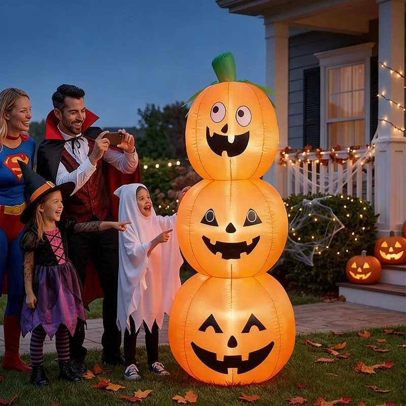 1.2M Stackable Halloween Inflatable Pumpkin LED Light‑Up Outdoor Yard Inflatable Ornament, Courtyard Party Decoration Prop