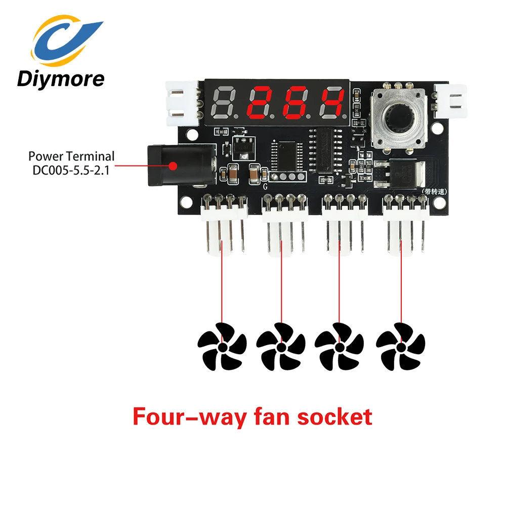 DC 5-24V 5A 4 Channel PWM Fan Speed Control 10K NTC Sensor Intelligent Temperature Control Cooling Temperature/Fan Speed Display