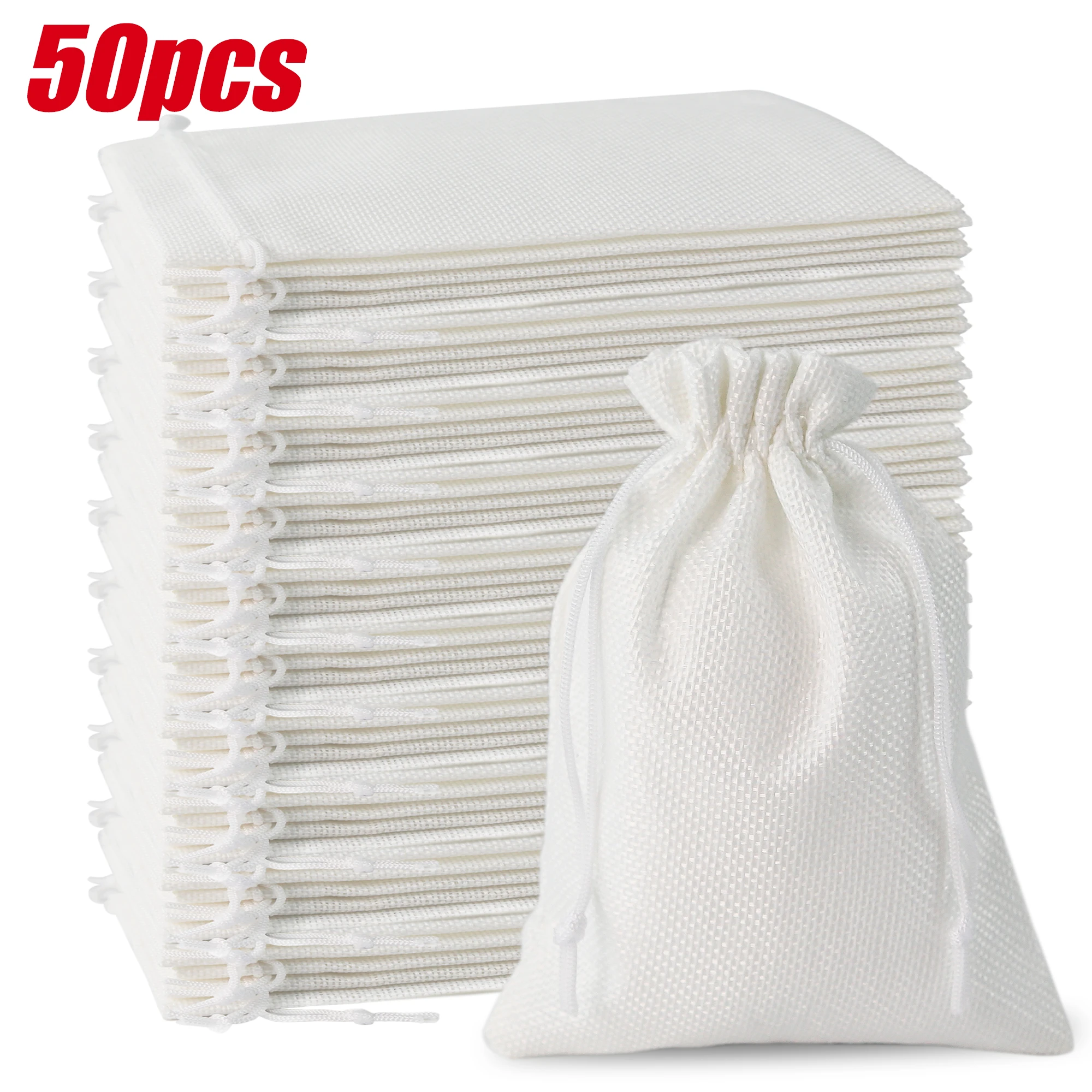 50PCS White Drawstring Burlap Bag Jute Gift DIY Wedding Favor Gift Bag For Packaging Candy Chocolate Jewery