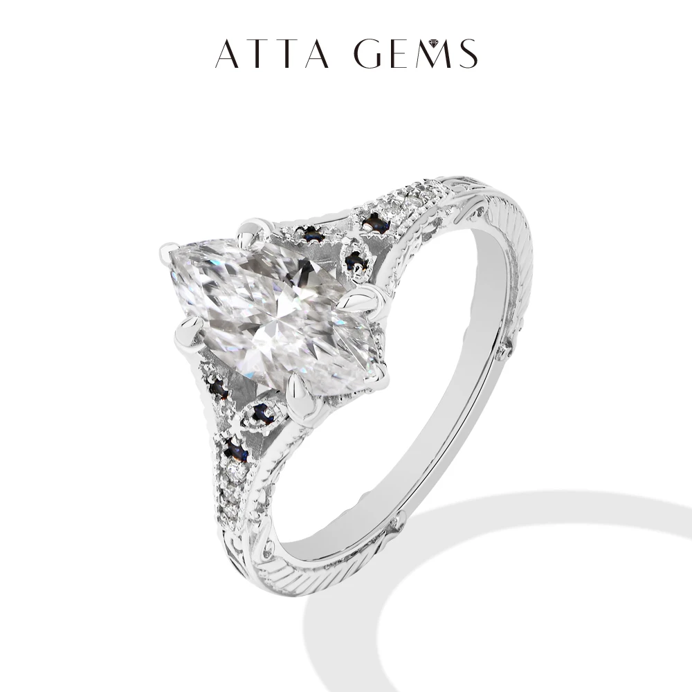 ATTAGEMS – bague en Moissanite taille Marquise, 2ct, avec saphir de laboratoire, en argent Sterling 