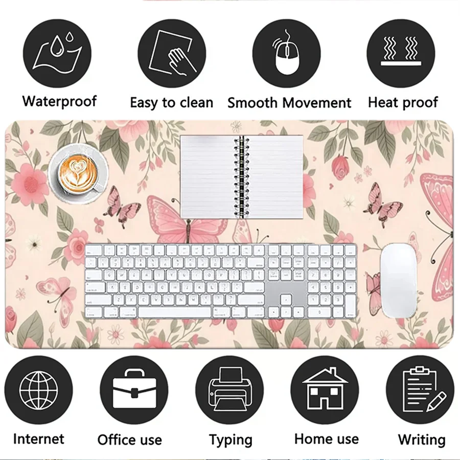 1pcs Extra Large Leather Mouse Mat with Butterfly Design Game Desktop Mat Washable Non-Slip Leather Pad Multi-Size Protector Mat