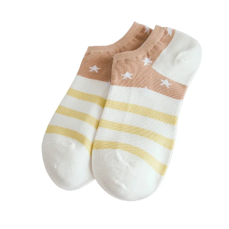 New Fashion Cotton Soft Boat Socks Woman Stars Stripe Socks Ankle Low Female Invisible Color Girl Boy Slipper Casual Hosiery