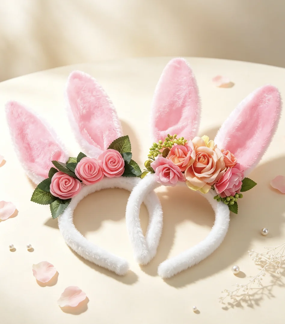 Sweet Cute Rabbit Ear Style Headband With Beautiful Foam Faux Flower Decoration Hair Hoop For Spring Daily Casual Holiday Party