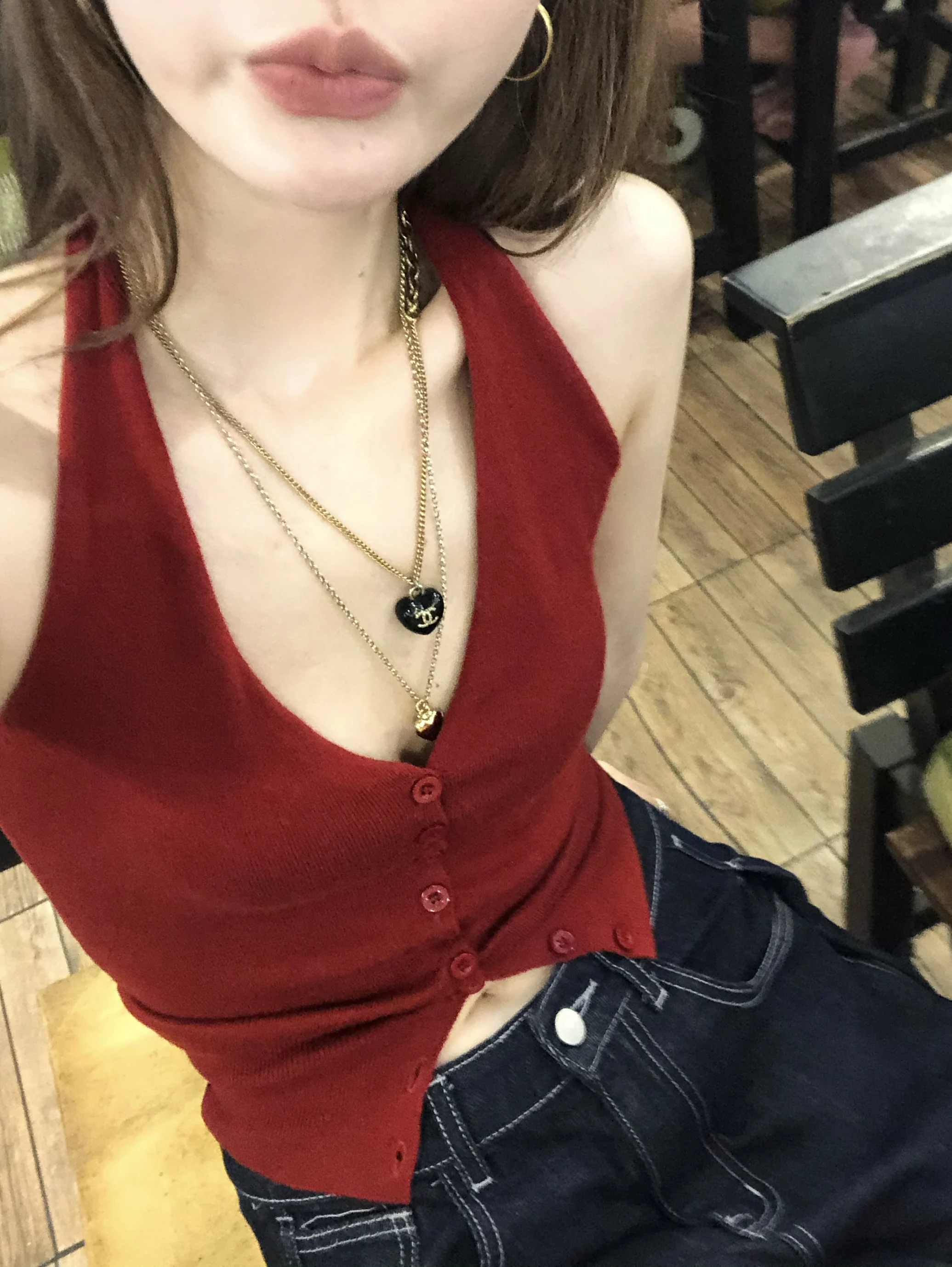 

Summer Women's Red V-Neck Knitted Sleeveless Vest Fashionable Neck Hanging Strapless Knitwear Short Length Moisture Wicking
