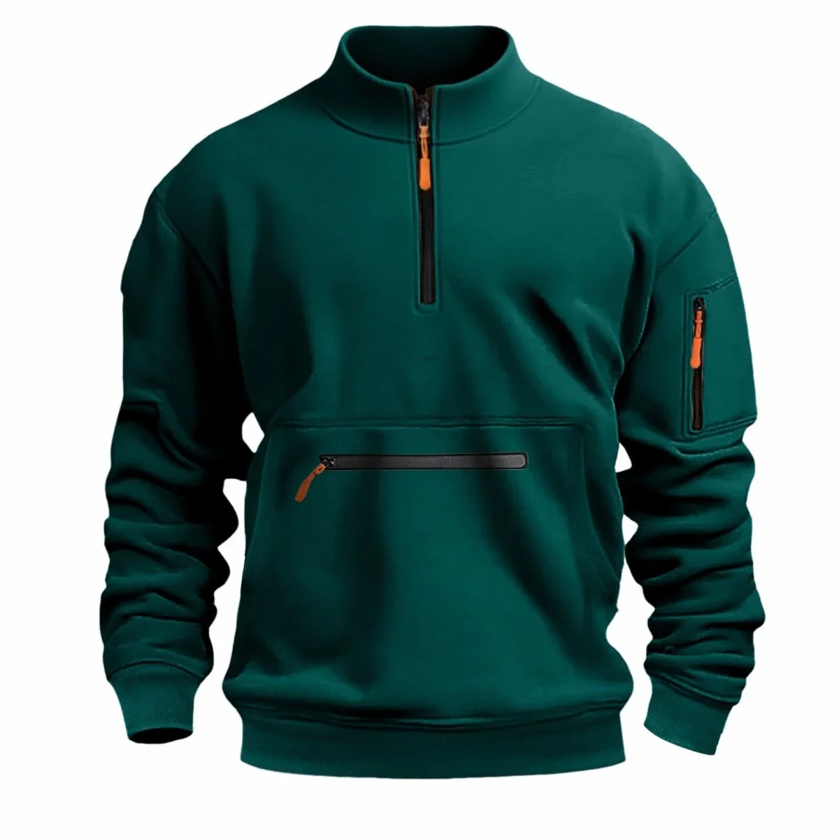 

Men's High-Neck Pullover Hoodie Casual Style Half-Zip Pocket with Night Light Zipper Classic Fashionable Sweatshirt