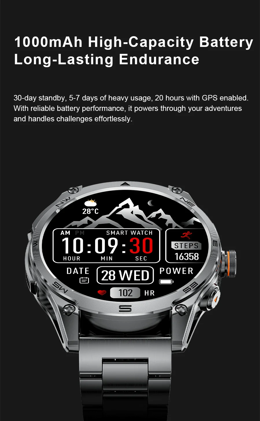 2026 Militärische Ultra-GPS-Smartwatch mit 1000mAh Akku, 10ATM Wasserdicht, Kompass, Taschenlampe, Sport-Tracker, HD-Anruf, Smartwatch für Herren – Detail 12