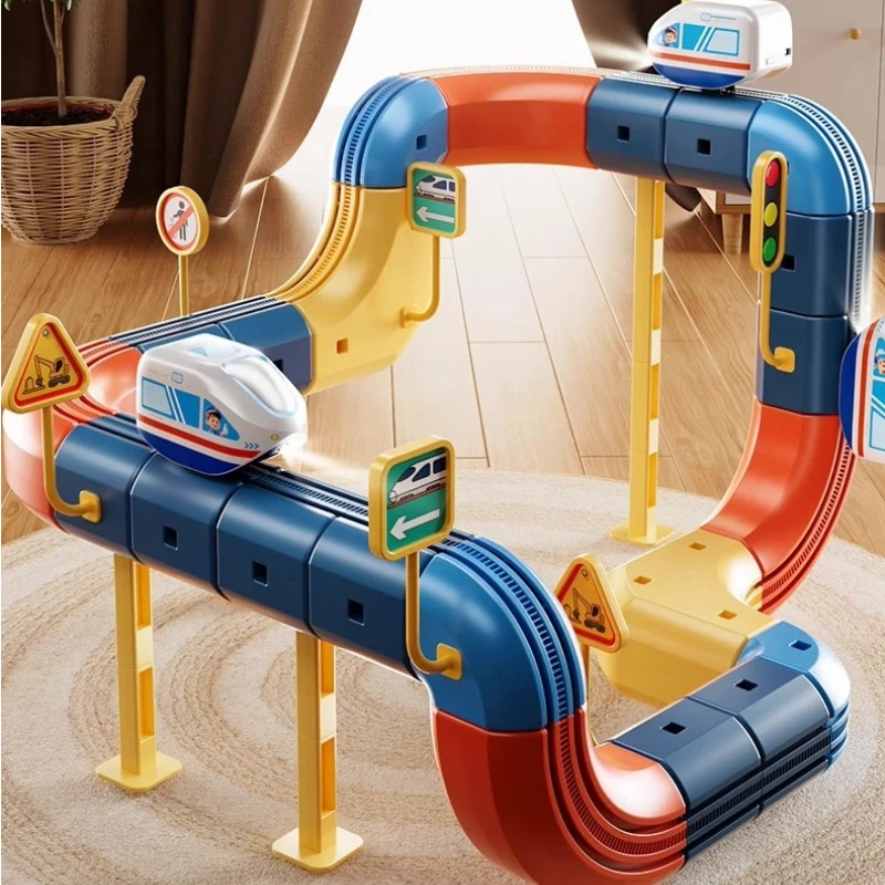 لغز المسار الكهرومغناطيسي بنة مجموعة لعبة مكافحة الجاذبية مركبة السكك الحديدية مترو الانفاق سيارة مونتيسوري الأطفال هدية الكريسماس #5