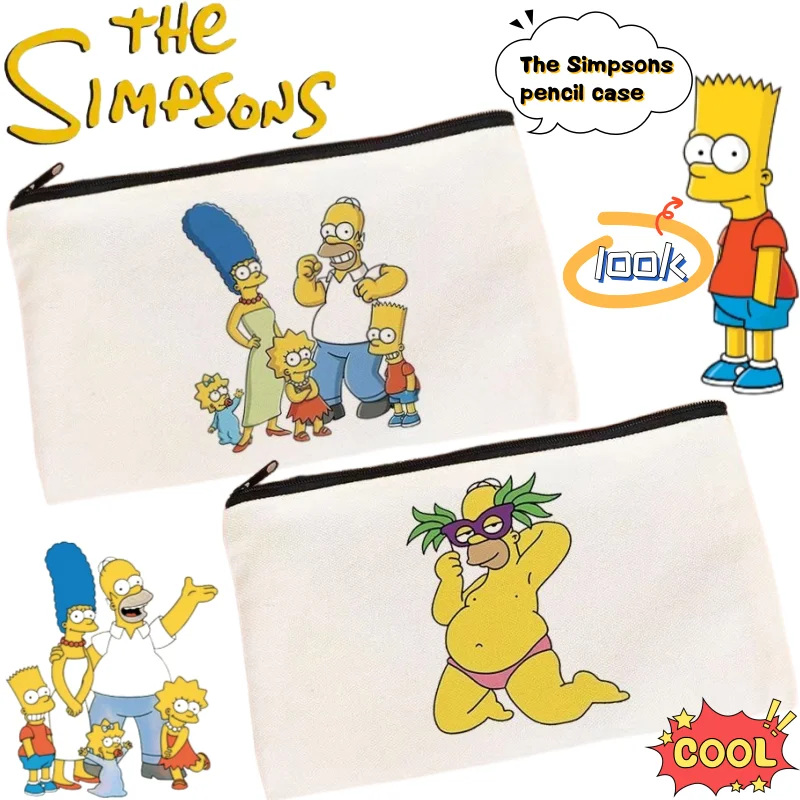 

The Simpsons Marge Homer Pencil Case High Color Value Cartoon Printing Large Capacity Portable Student Canvas Change Storage Bag