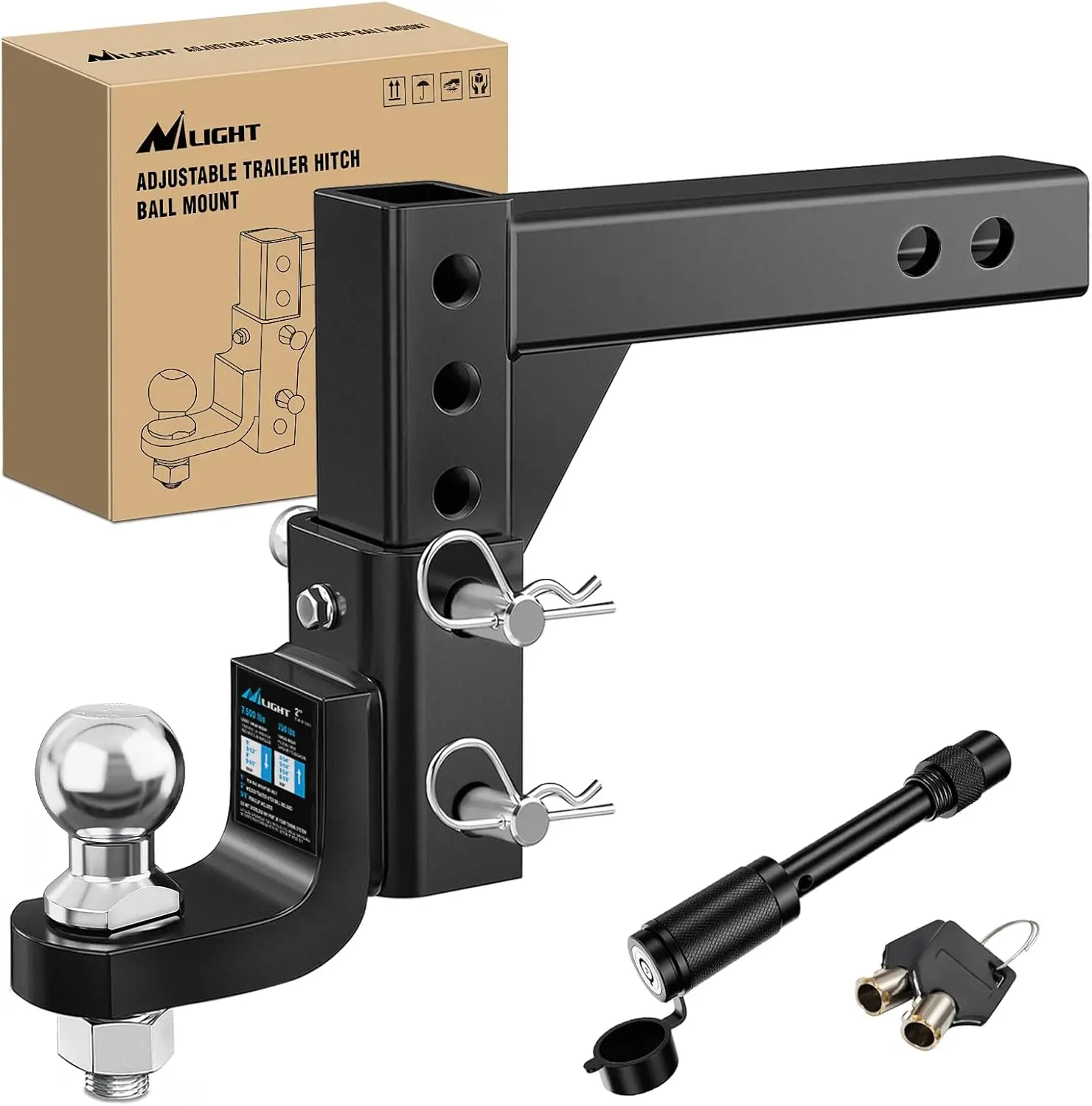 

8-позиционное регулируемое шаровое крепление сцепного устройства прицепа с 2-дюймовым шаром, емкостью 7500 фунтов для прицепов, лодок, пикапов, автофургонов