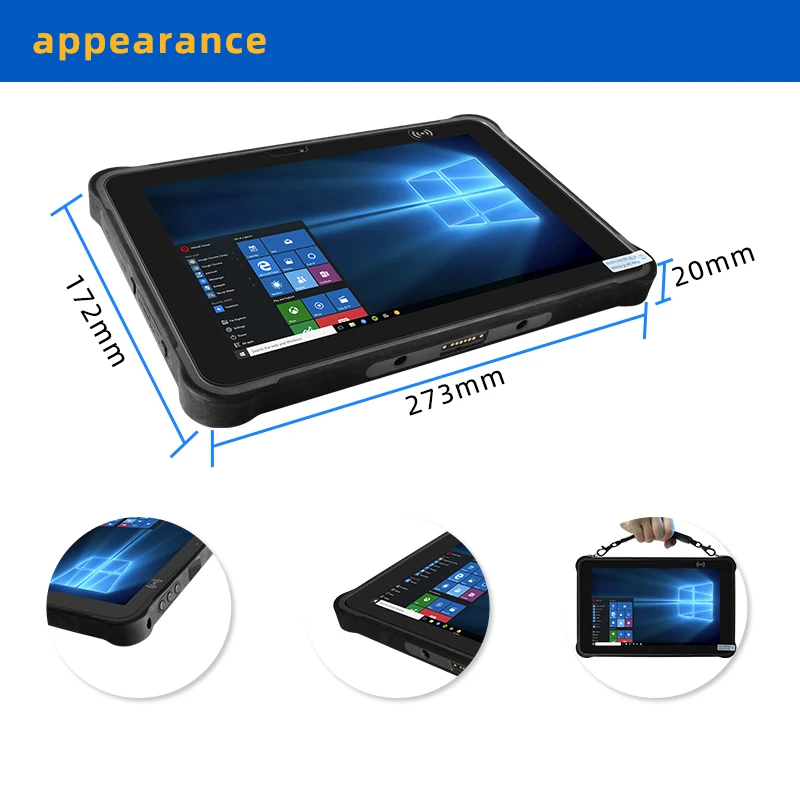 10.1-inch Rugged Windows Tablet, 8GB/256GB, 450nits IPS, 1D/2D Barcode Scanner, IP65 Dustproof