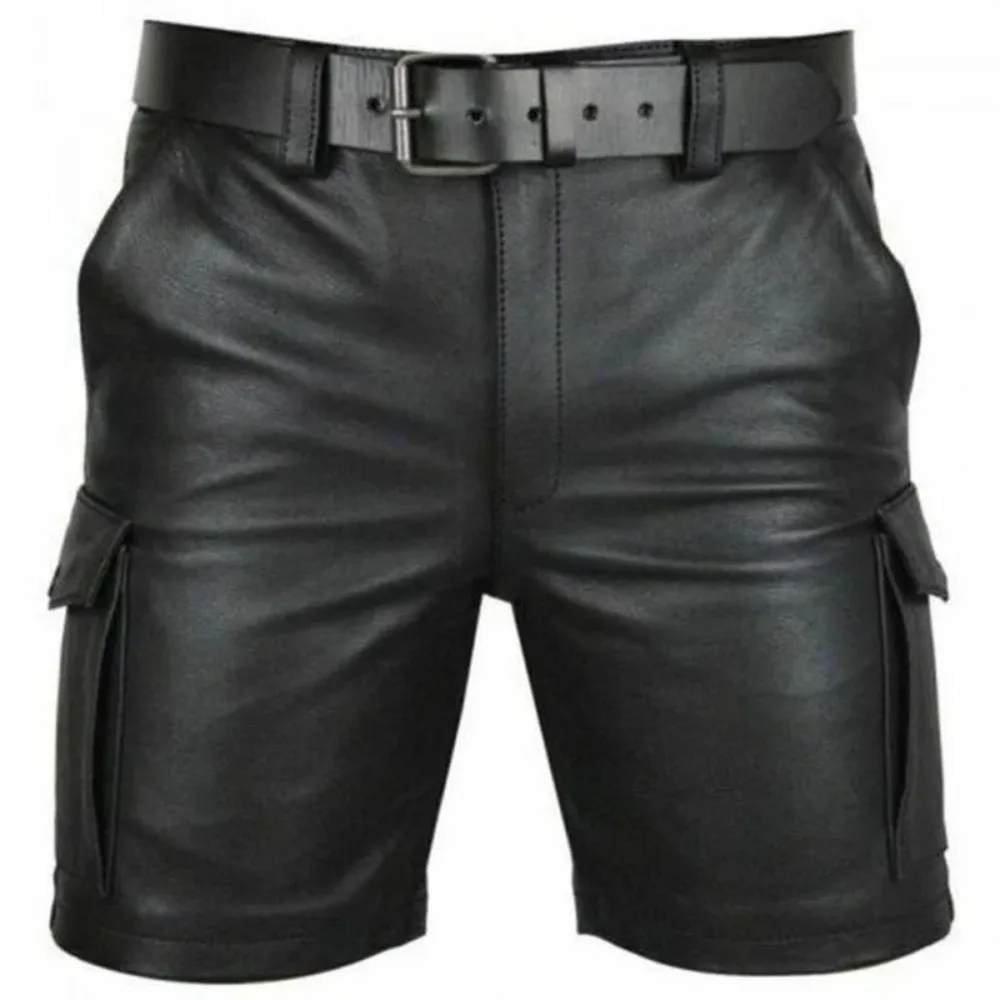 New Solid Color PU Leather Pants Casual Men\'s Short Leather Pants Summer Fashion Trend Club Punk Style Shorts for Men