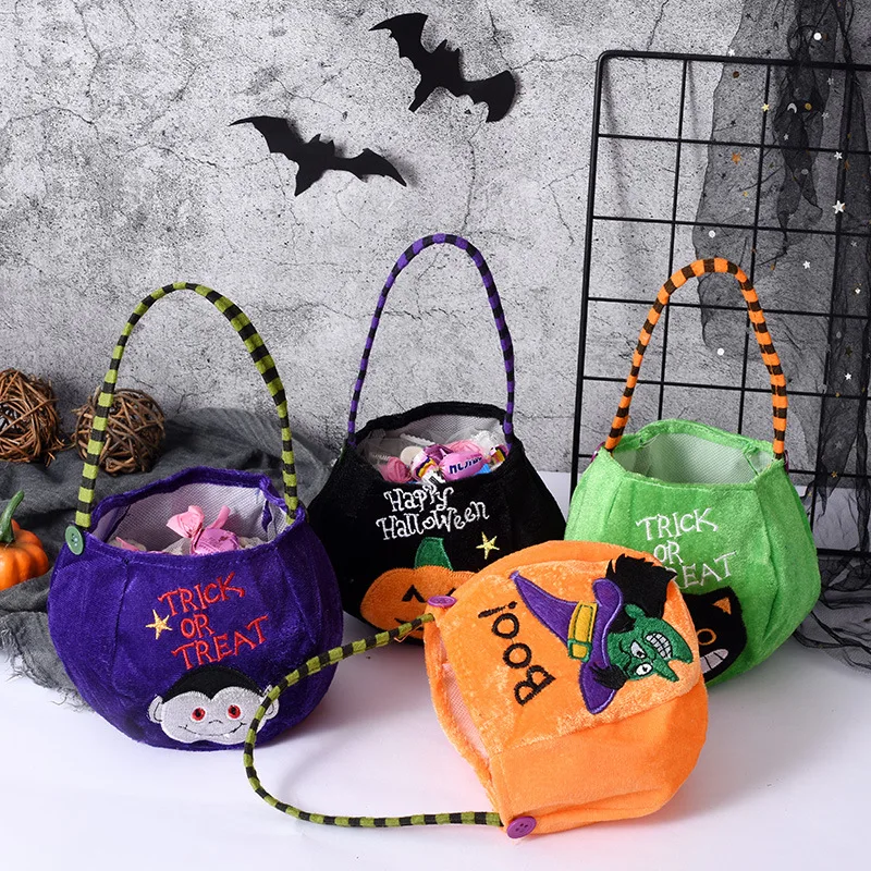 Halloween Pumpkin Boo Trick or Treat Portable Candy Chocolate Bag Tote Bucket Basket Fashion Decoration Kids Toys Gift