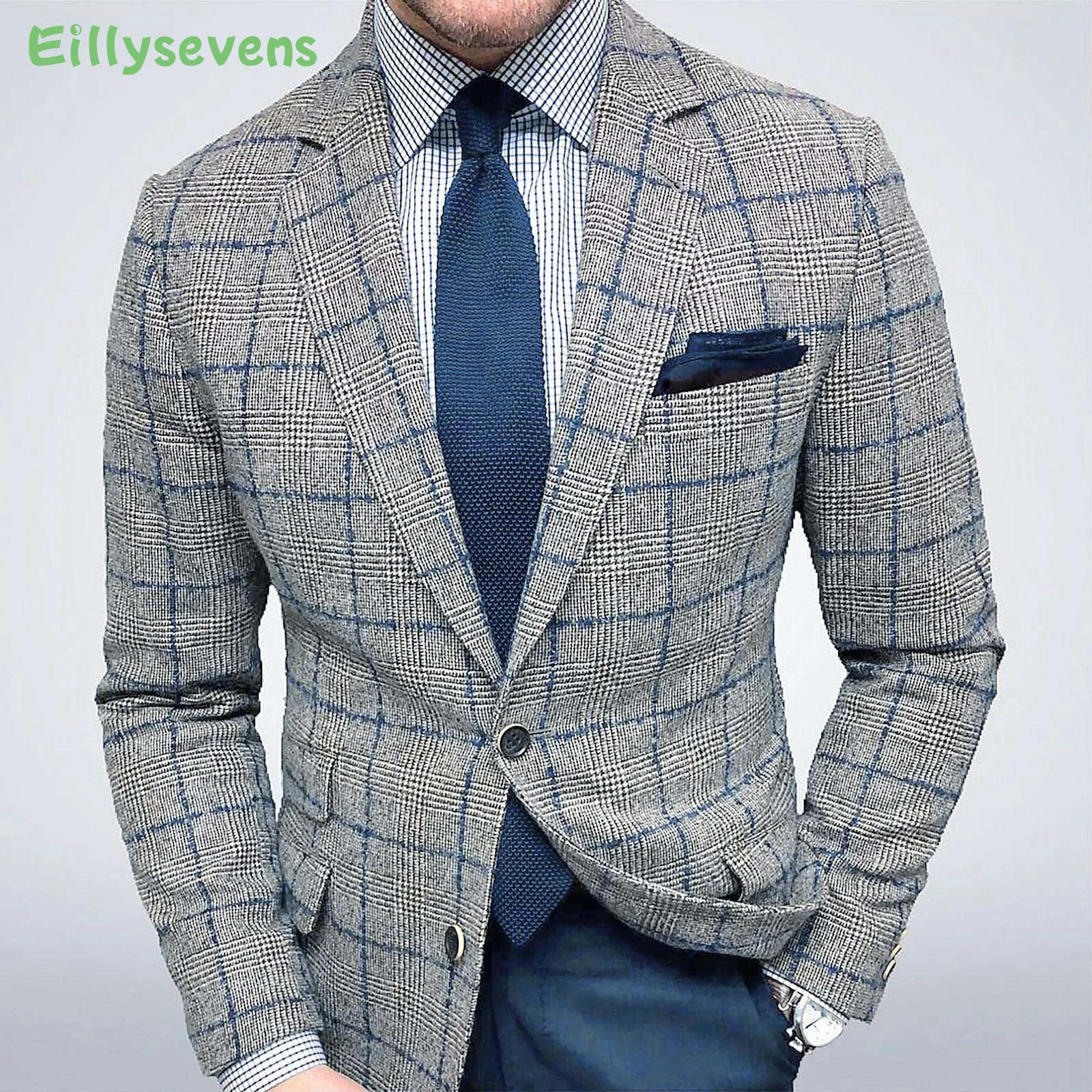 Italian Style Men\'s Blazer Houndstooth Casual Man Suit Jacket Notched Lapel One Piece Check Wedding Coat for Prom Party