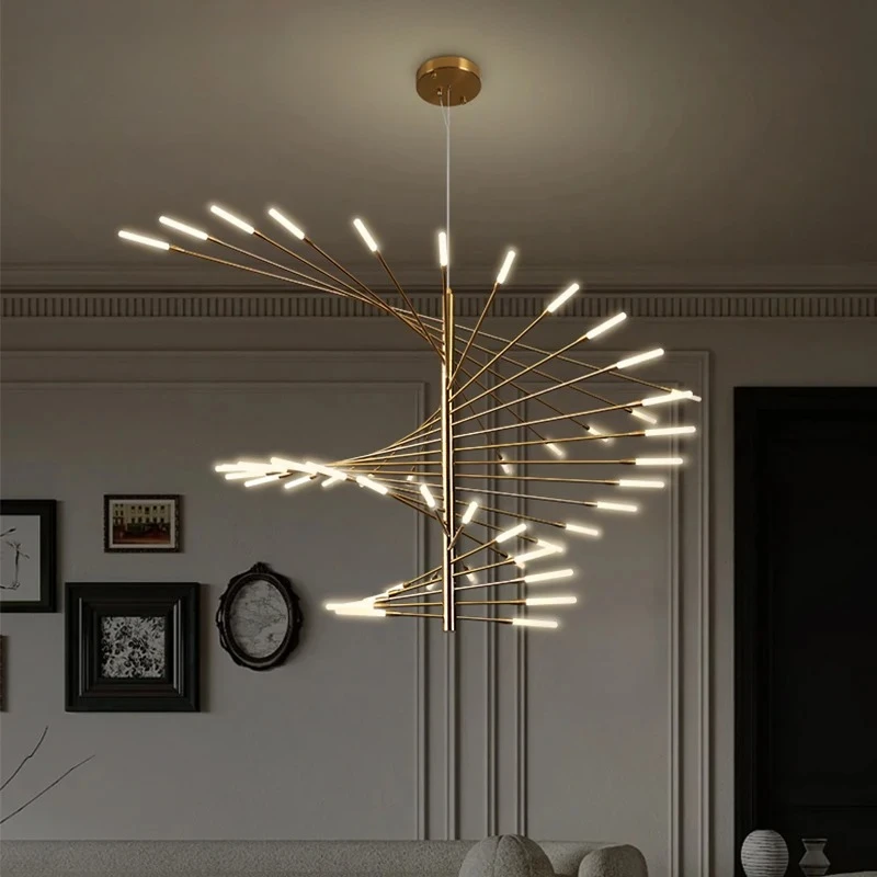 

Villa Duplex LED Chandelier Hanging Adjustable Gold Black Lighting Fixture Art Firework Shape Light for Home Living room kitchen