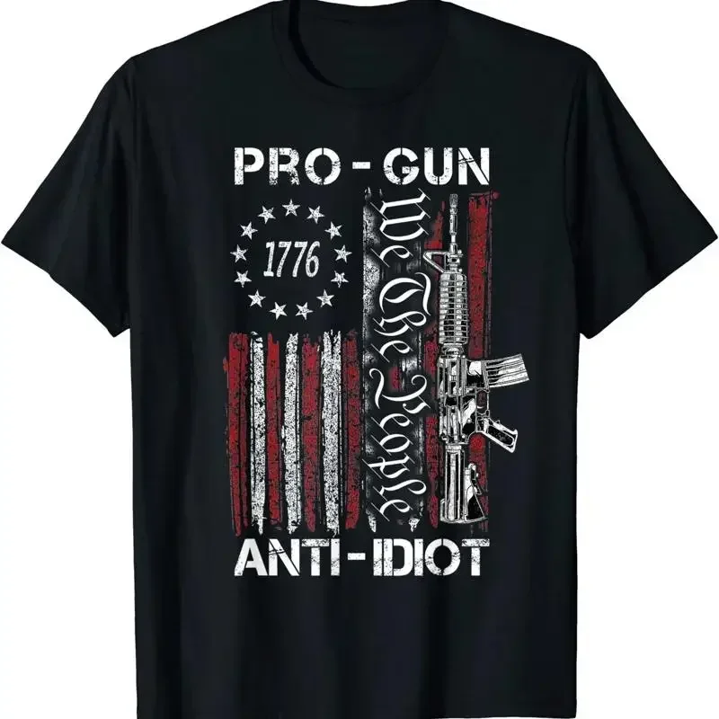 Mens Pro Gun Anti IdioT T Shirt Vintage 1776 USA Flag 2nd Amendment S 5XL