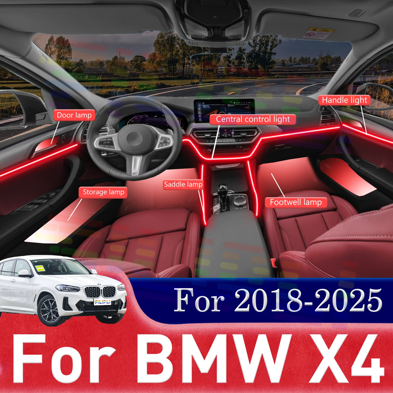 

For BMW X4 G02 Elevate Nighttime Grocery Runs with Hidden LED Light Strips for Car Interiors Offering 64 Calming Colors