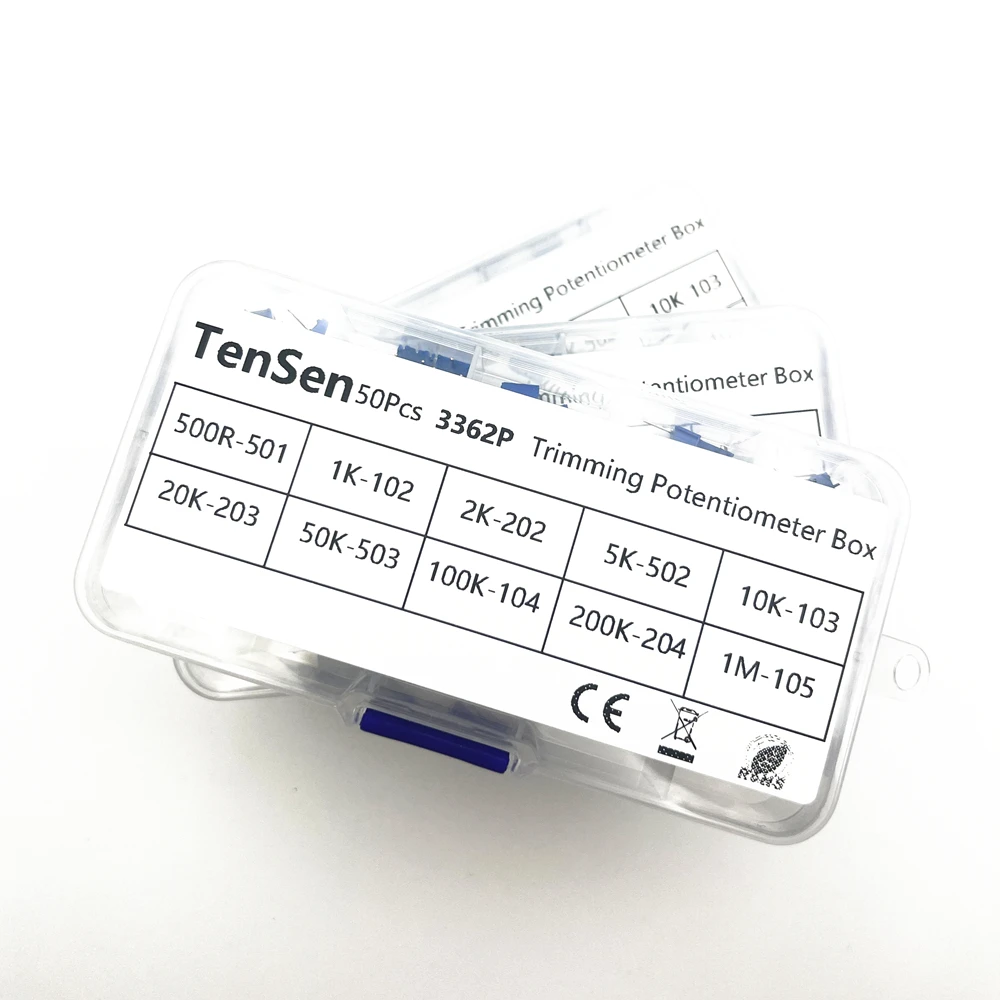 50pcs/lot 3362P Multiturn Trimmer Potentiometer Kit High Precision 500R-1M Variable Resistor With Free Box electronic diy kit