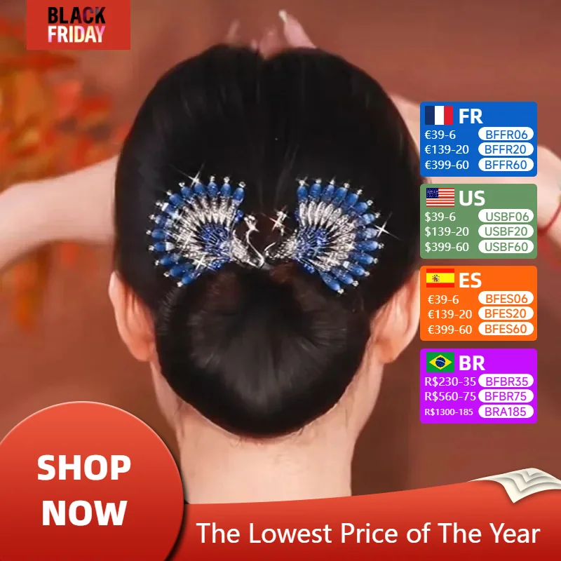 

Elegant Blue Peacock Coiling Rod Hair Accessories for Women Retro Luxury Back Spoons Curly Hair Sticks Mom's Headwear Hairpin