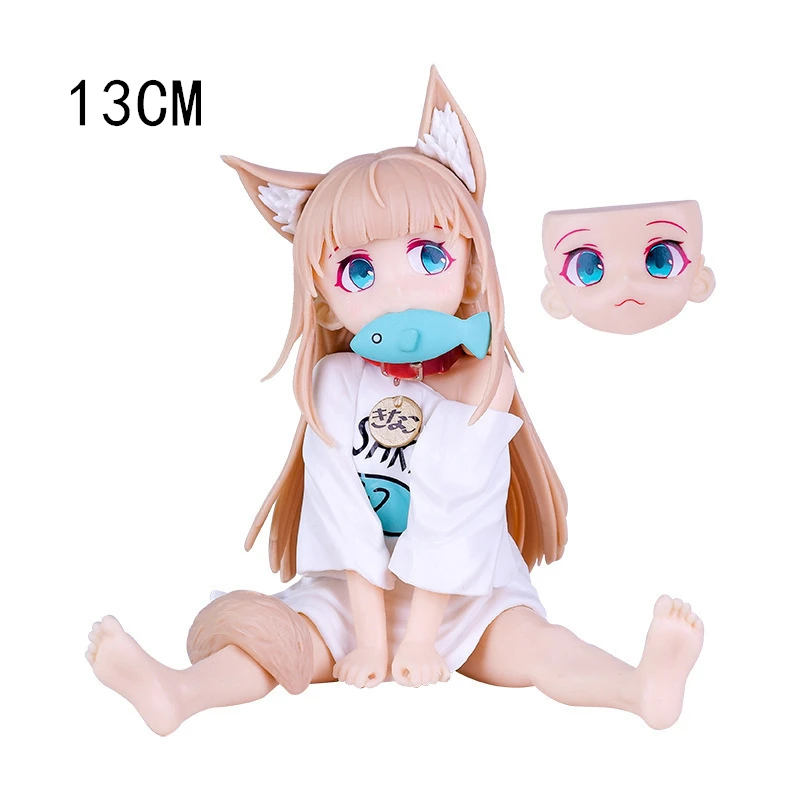 14/21CM GOLDEN HEAD My Cat Is A Kawaii Girl Anime Figur Sakura Sojabohnenmehl Sitzen Und Essen Fisch Sammlerstück PVC Modell Puppe Spielzeug