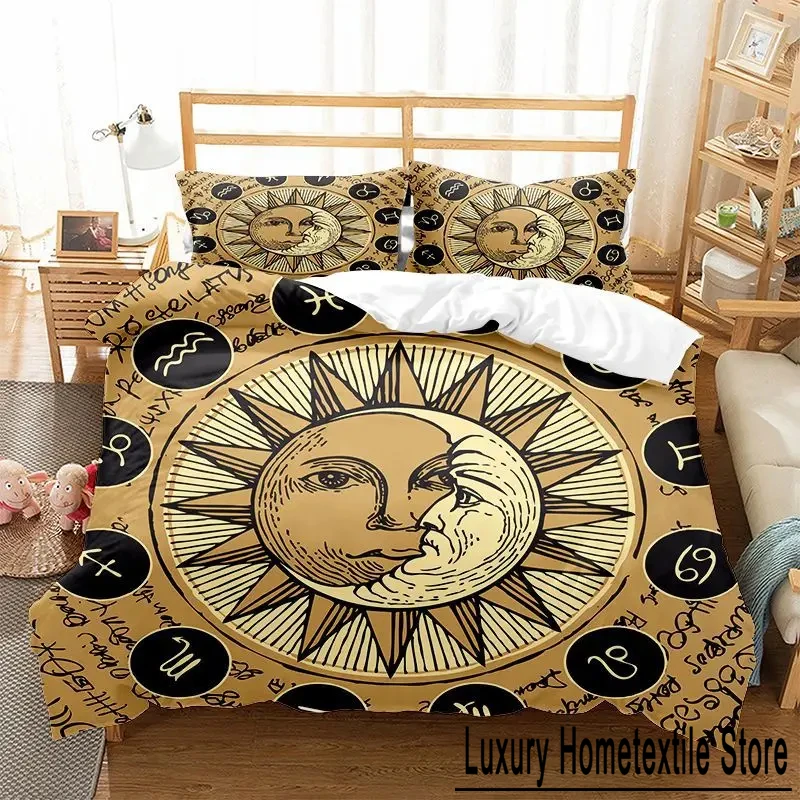 Sun and Moon Bedding Set King/Queen Size Twelve Constellations Zodiac Comforter Cover Adults Astrology Polyester Duvet Cover