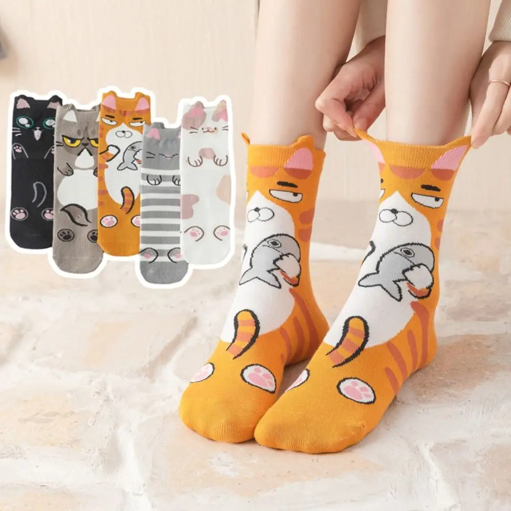 Harajuku Cat Socks Cute Art Animal Cartoon Socks Female Hosiery Cotton Socks Streetwear