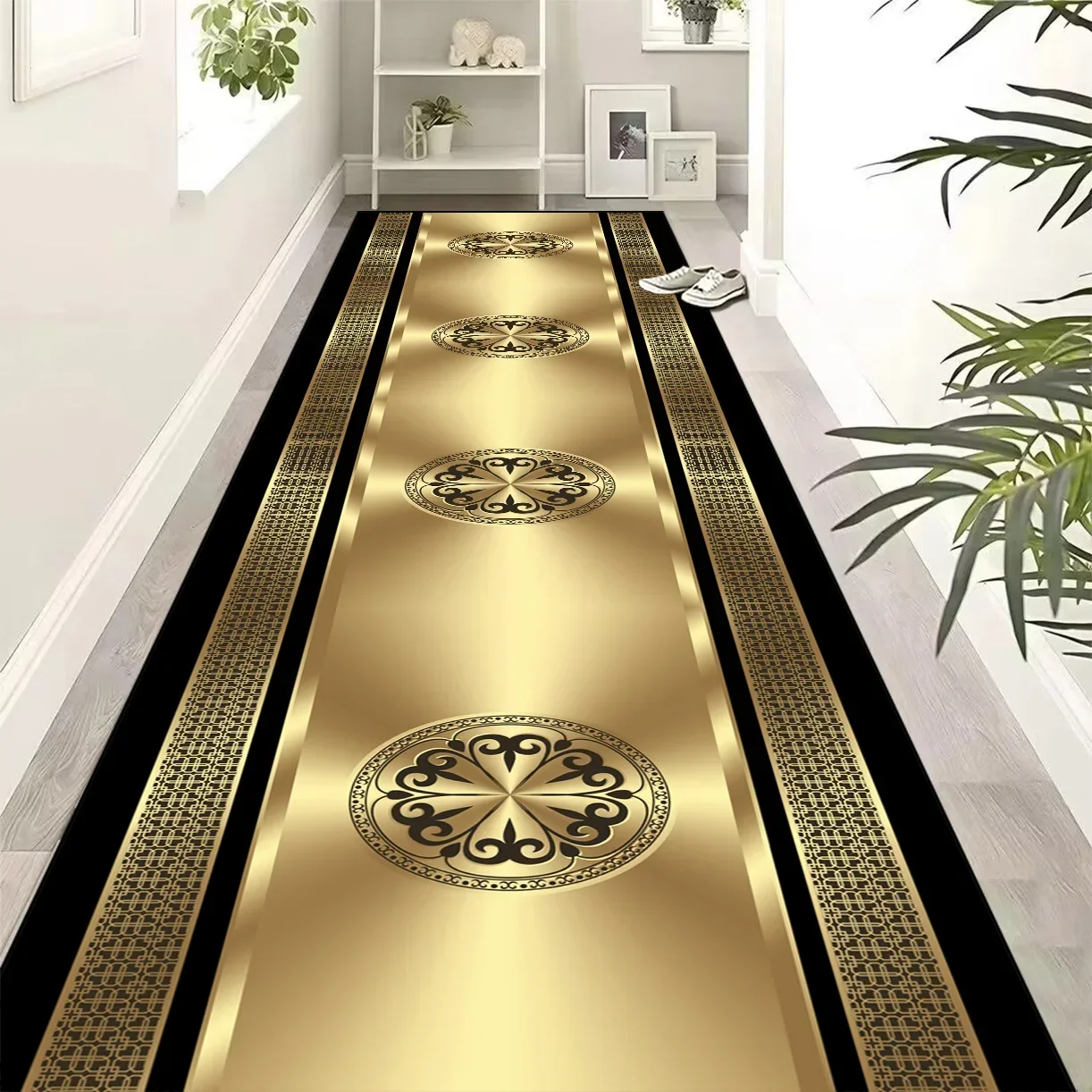 

Luxurious Golden Long Corridor Carpet European Decoration Hallway Carpets Non-slip Stairway Rug Customizable Runner Aisle Mat 러그