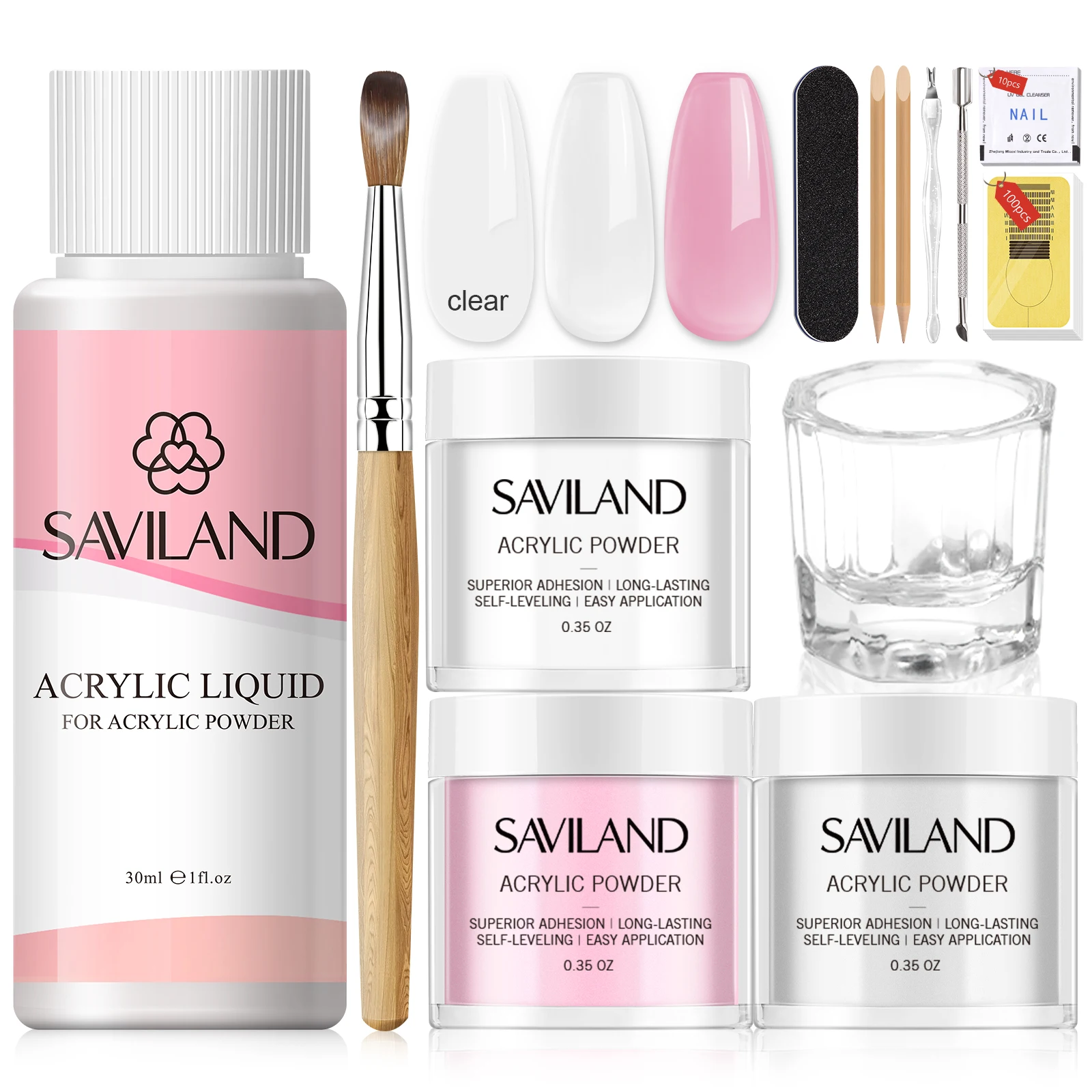 Saviland Nail Acrylic Powder and Liquid Set z akrylowym zestawem narzędzi do paznokci do manicure Crystal Nail Glitter 3D Nail Tips Carving