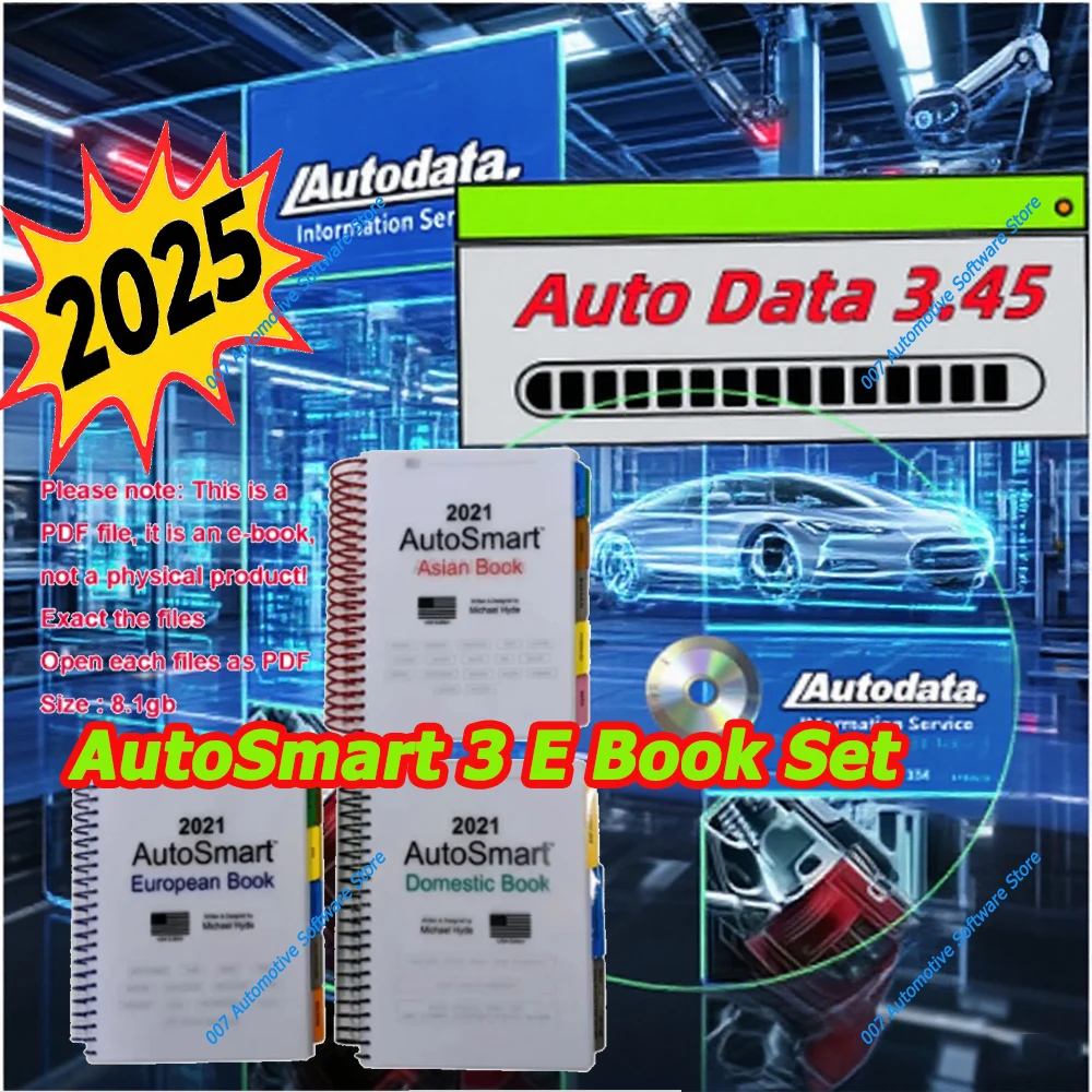 Autodata 2025 Venta caliente Software de diagnóstico de reparación de automóviles 3.45 y 2021 AutoSmart 3 E Book Set - Juego de libros asiáticos, europeos y nacionales