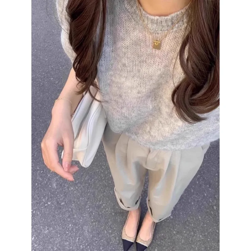 100 czysty kaszmir, dzianinowy kardigan z krótkim rękawem, damski T-shirt z okrągłym dekoltem i krótkim półrękawem