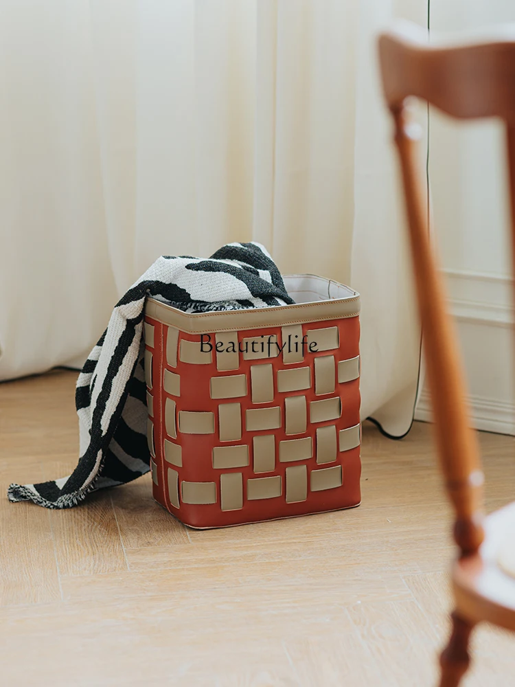 Knitted Basket Handmade Microfiber Simple Living Room Antique Style Balcony Storage Box Cloakroom Bed Side Table