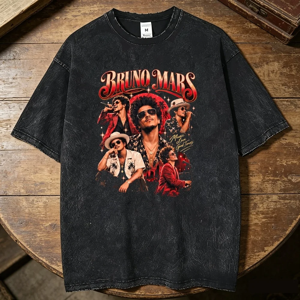 Bruno Mars Vintage Washed cotton shirt men Gothic Digital korean clothes harajuku  Y2k shirt Retro 80s Punk aesthetic graphic