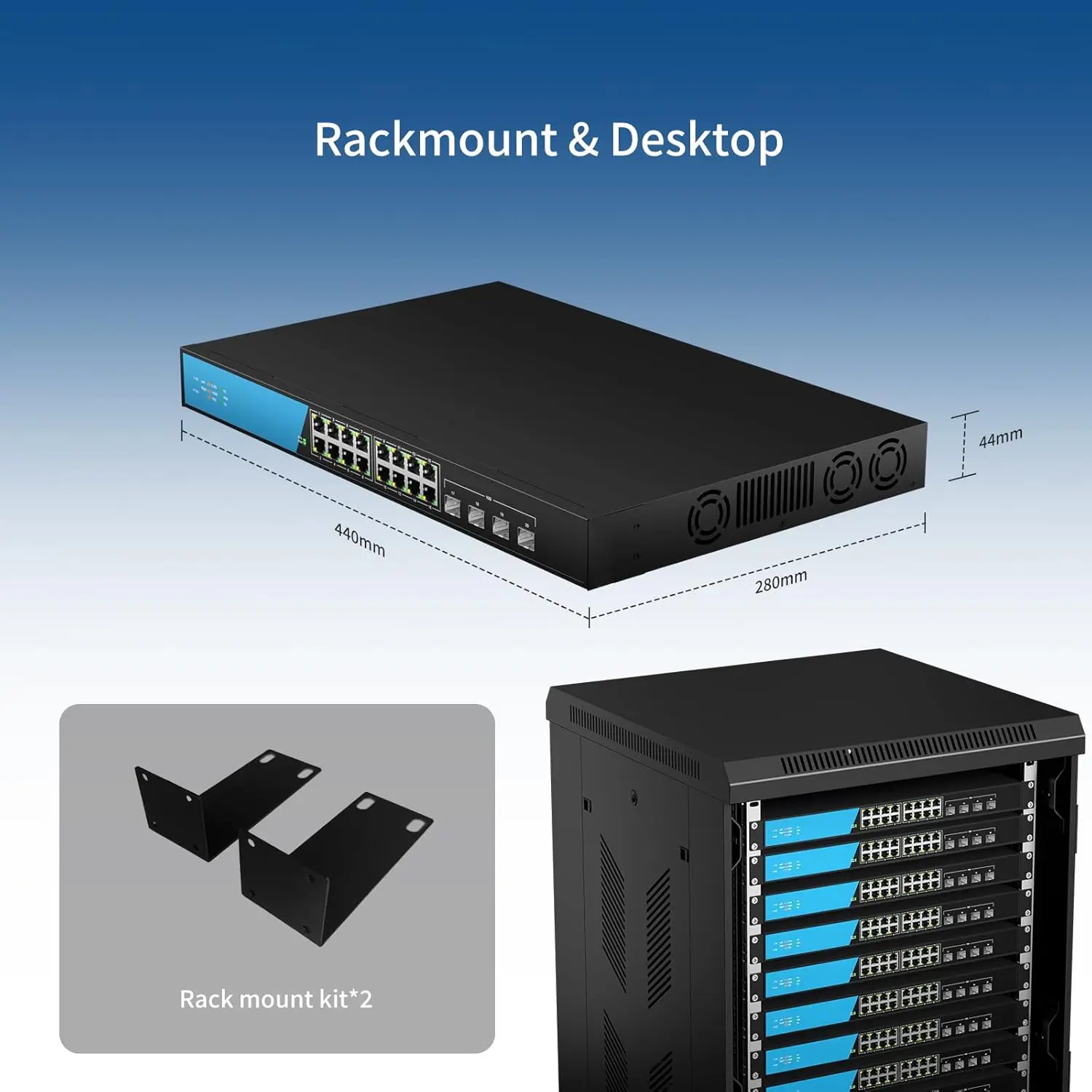 KeepLiNK 16-Port Network Ethernet Switch 4x 10G SFP Slots 2.5G RJ45 Ports 240Gbps Capacity Fan