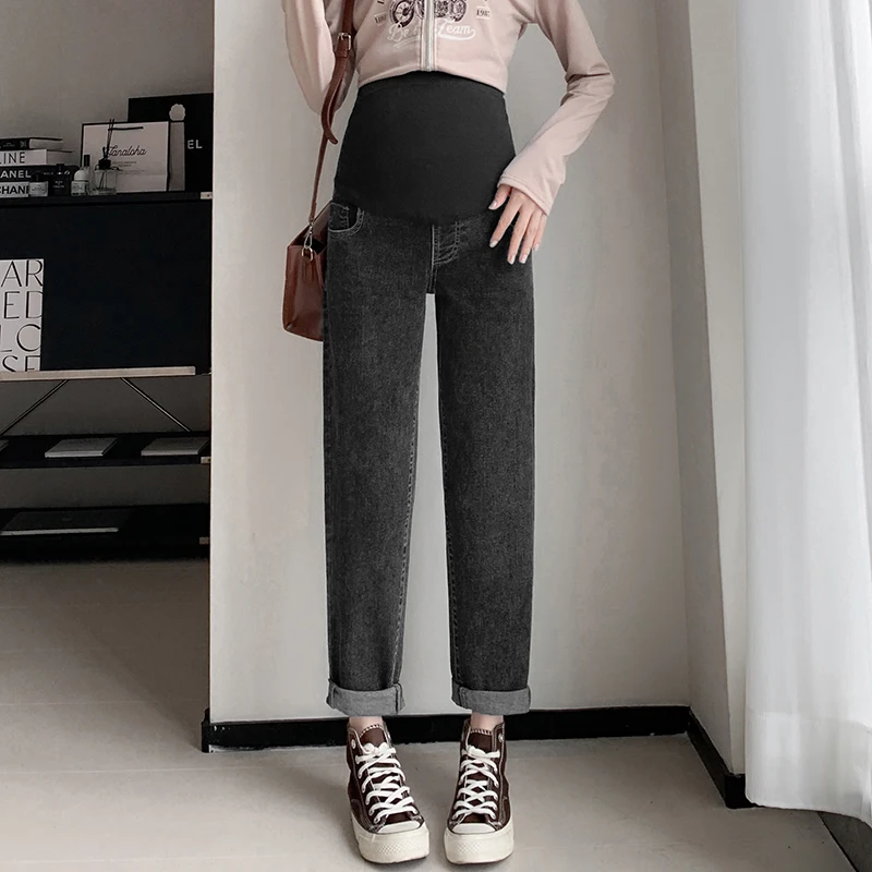 

M-3XL Pregnant Belly Support High Elasticity Ankle-length Jeans Spring Autumn Loose Dad-style Slightly Slouchy Maternity Pants