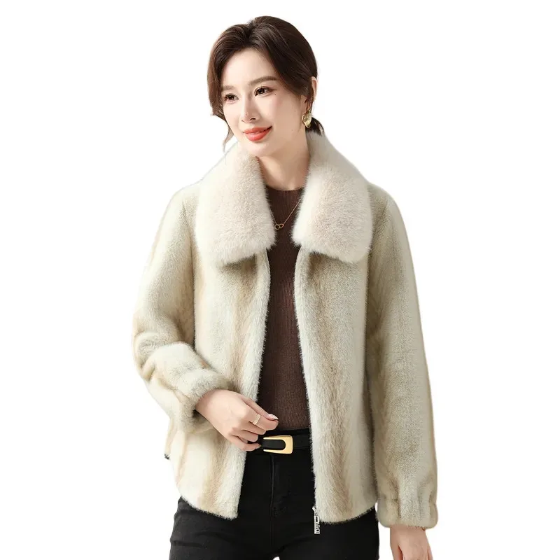 2026 Nieuwe Mode Faux Nertsen Bontjas Vrouwen Winter Dikke Rits Korte Bont Jas Middelbare Leeftijd Moeder Kleding Tops warme Bovenkleding T1642