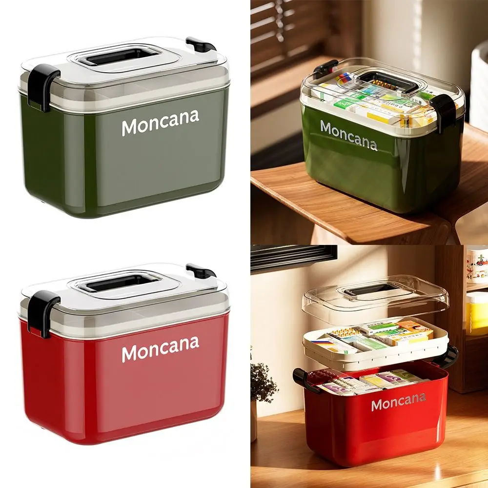 

Прочная двухслойная аптечка с ручкой, прозрачное окно, ящик для хранения лекарств, красный, зеленый, ящик для хранения лекарств