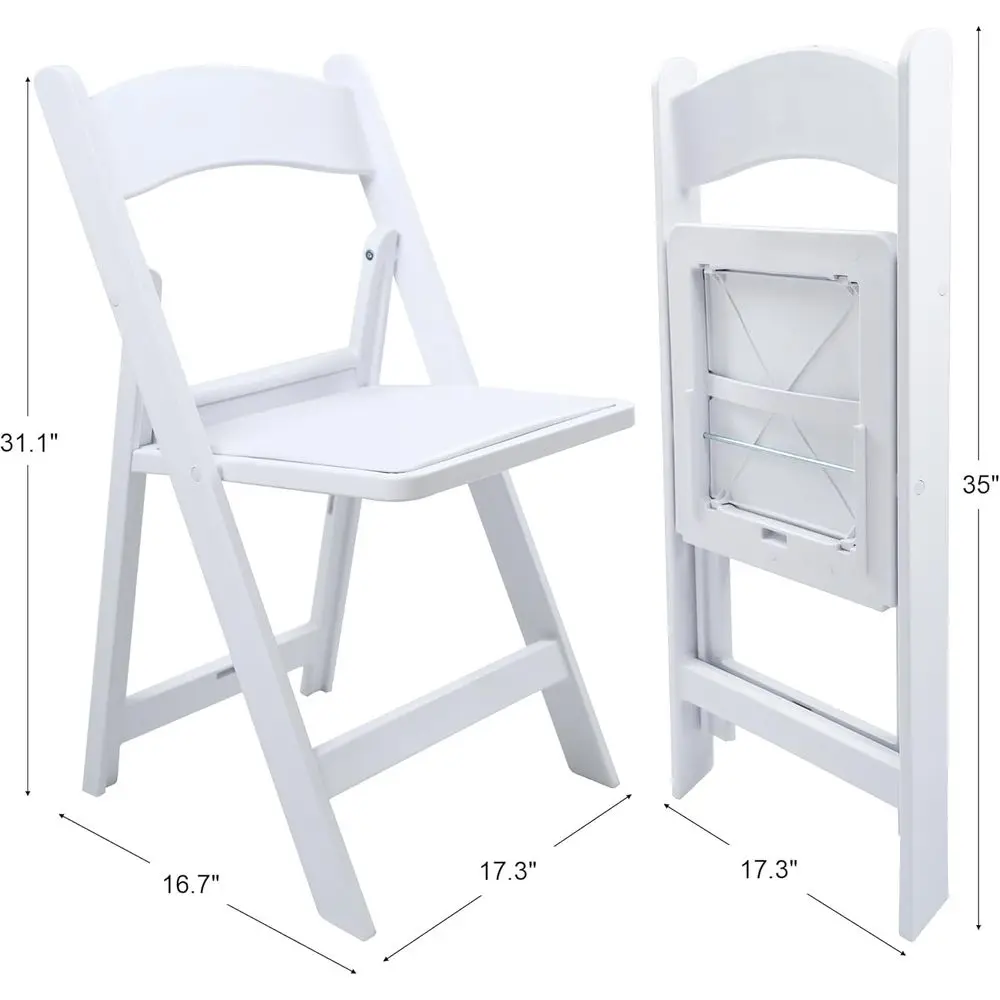 كرسي متين قابل للطي من الراتنج الأبيض مع وسادة، يدعم 700 رطلاً، مثالي للمناسبات الداخلية والخارجية، متعدد الاستخدامات للاجتماعات، P