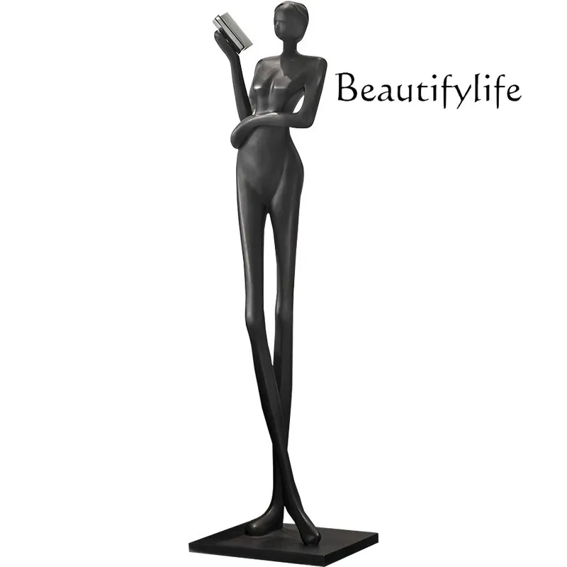 Art humanoid decoration creative resin standing reader sculpture floor ornament