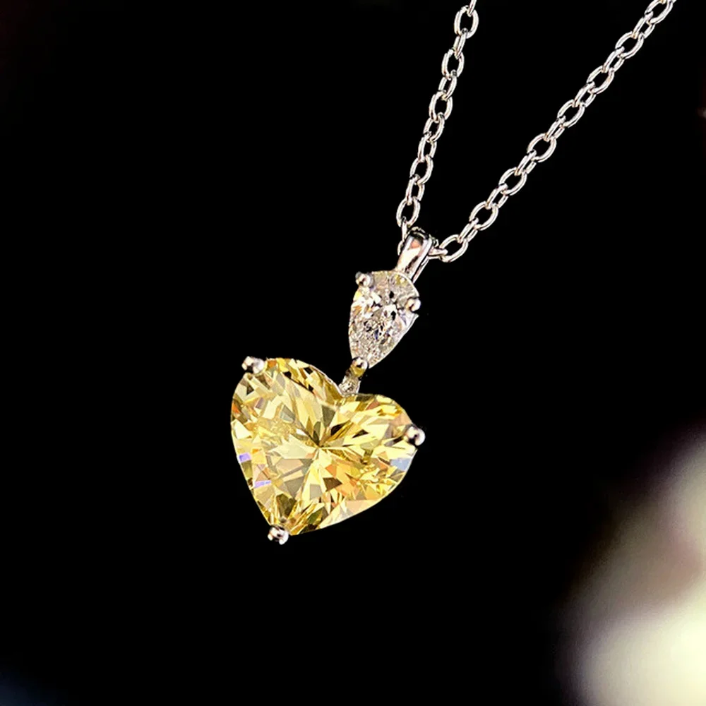 2024 Elegant Women\'s Exquisite Pendant Necklace with Bright Yellow Cubic Zirconia Statement Jewelry Engagement Accessories