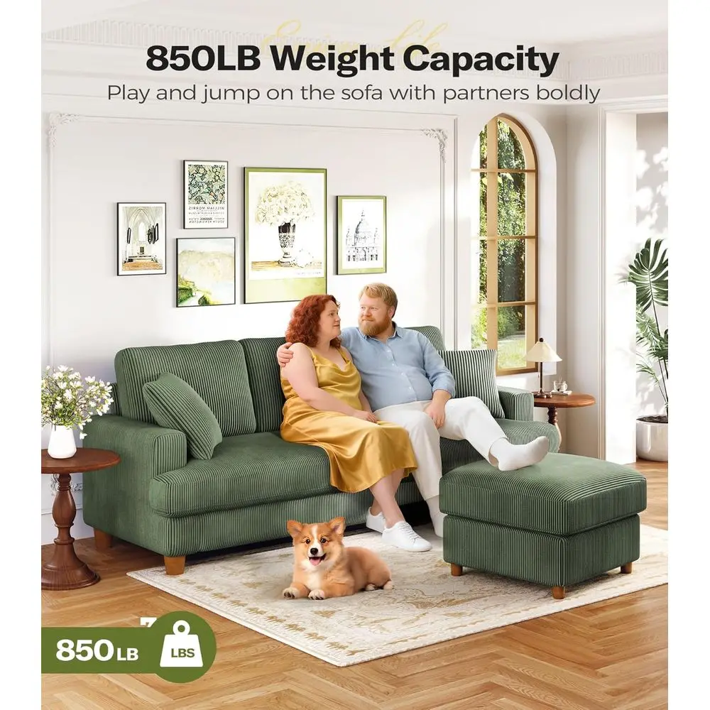 أريكة سروال قصير مقاس 87 بوصة، مجموعة بدون أدوات، أريكة غرفة معيشة قطيفة مع وسادتين، مقعد كبير الحجم باللون الأخضر البوهيمي #5
