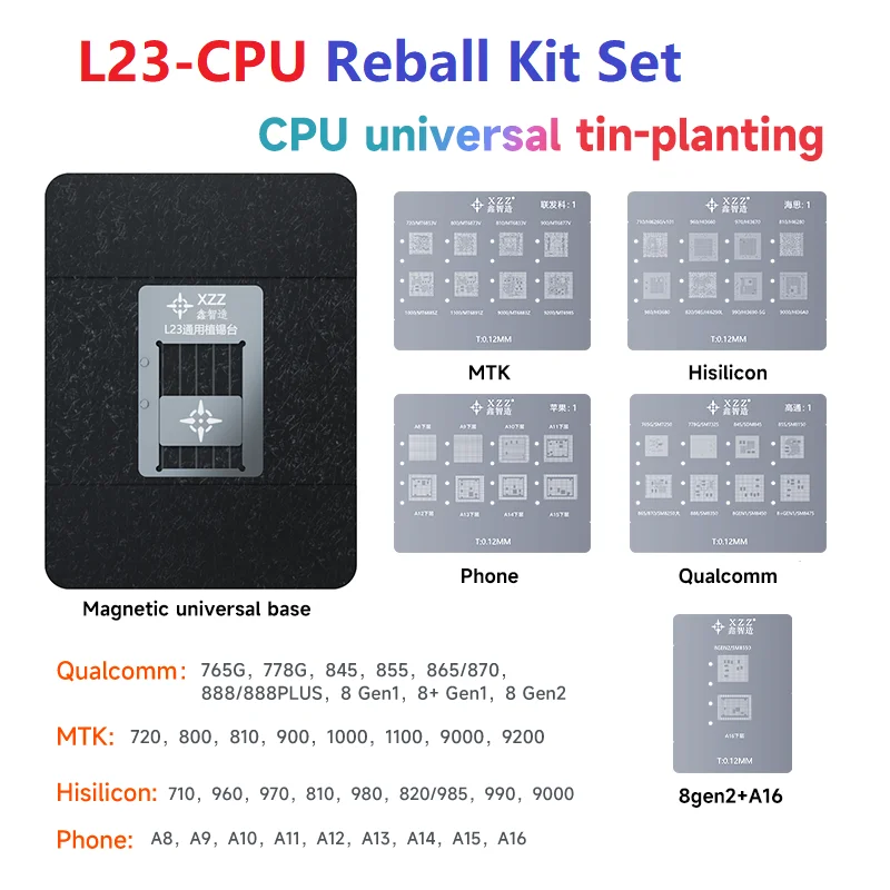 XZZ L23 CPU Reball Kit Stencil For IOS iPhone A8-A16 MTK Hisilicon Qualcomm Universal Magnetic Base BGA Balls Tin-planting Table