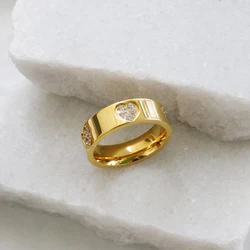 Luxury Stainless Steel Love Heart Zircon Ring Star Moon Triangle Charm Ring for Women Wedding Engagement Fashion Jewelry Gift