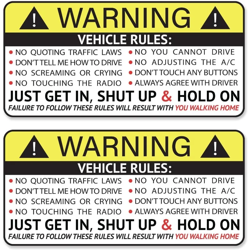 GRITKULTURE Funny Passenger Rules Vehicle Safety Warning Decal Stickers  Vinyl for Car, Dash,15CM PVC KK