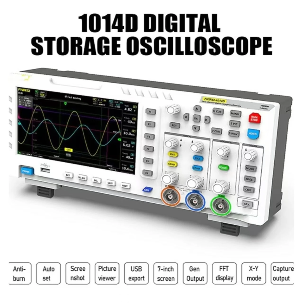 1014D Digital Oscilloscope- 2-Channel, 7-Inch Display, 100 MHz Bandwidth, DDS Signal Generator, 1GSa/s Sample Rate, 240 kbit