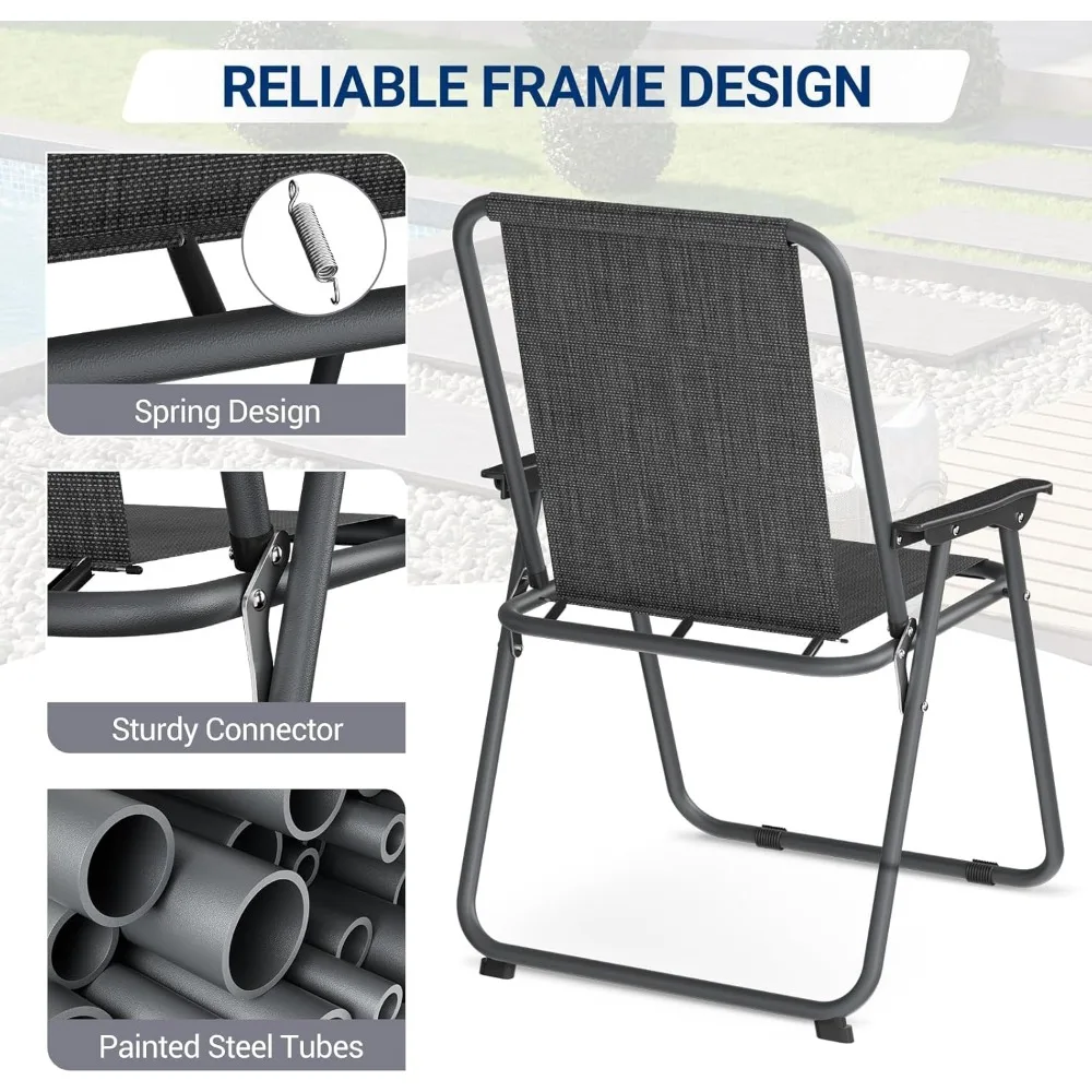 Patio Folding Chairs Set of 4, Lightweight Portable Patio Chair with Sturdy Steel Frame and Weather-Resistant Textilene Fabric