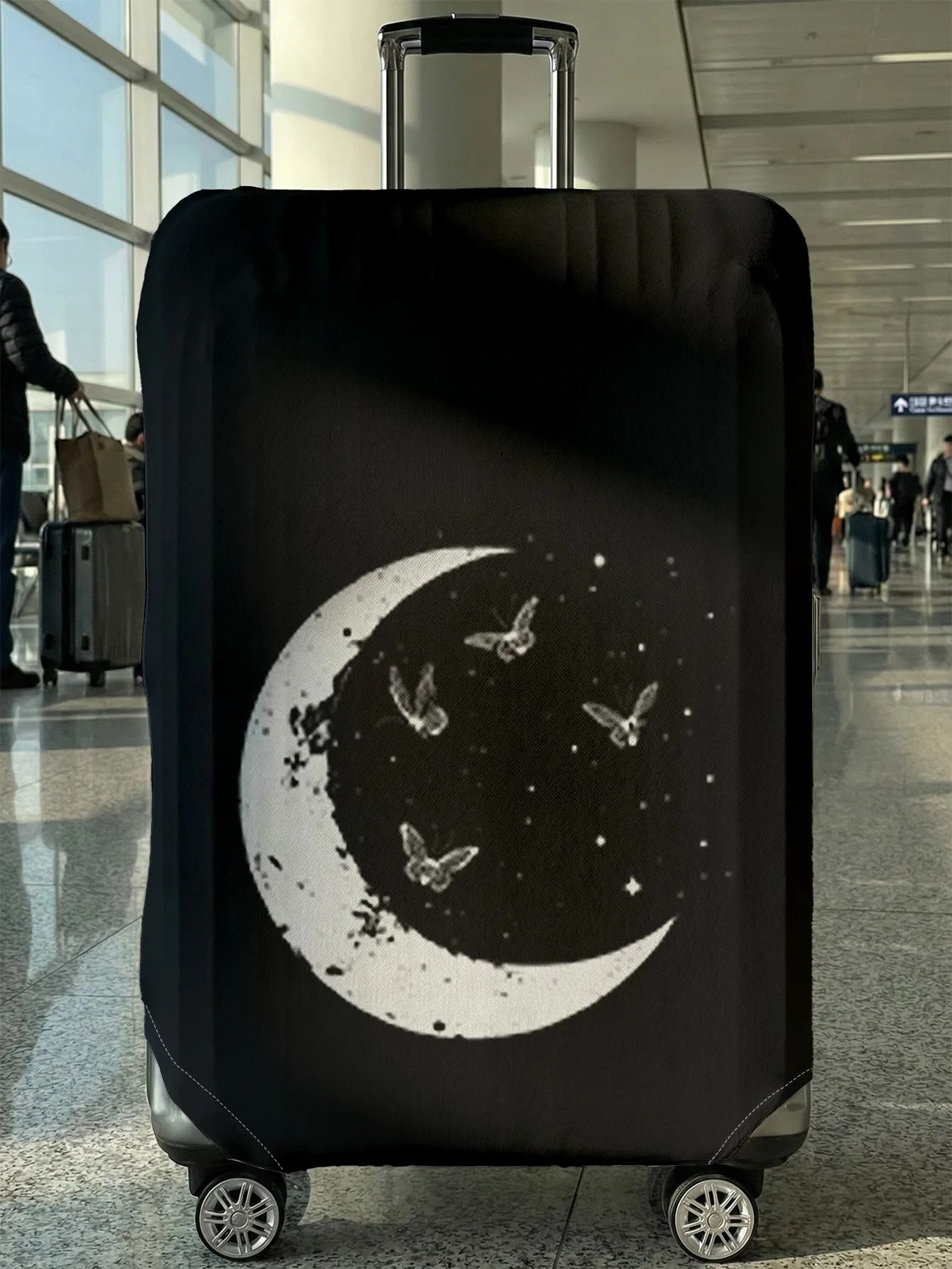 

Black White Moon Butterfly Print Luggage Cover, Suitable for 18-32 Inch Luggage Cover, Luggage Handle Glove, Travel Accessories