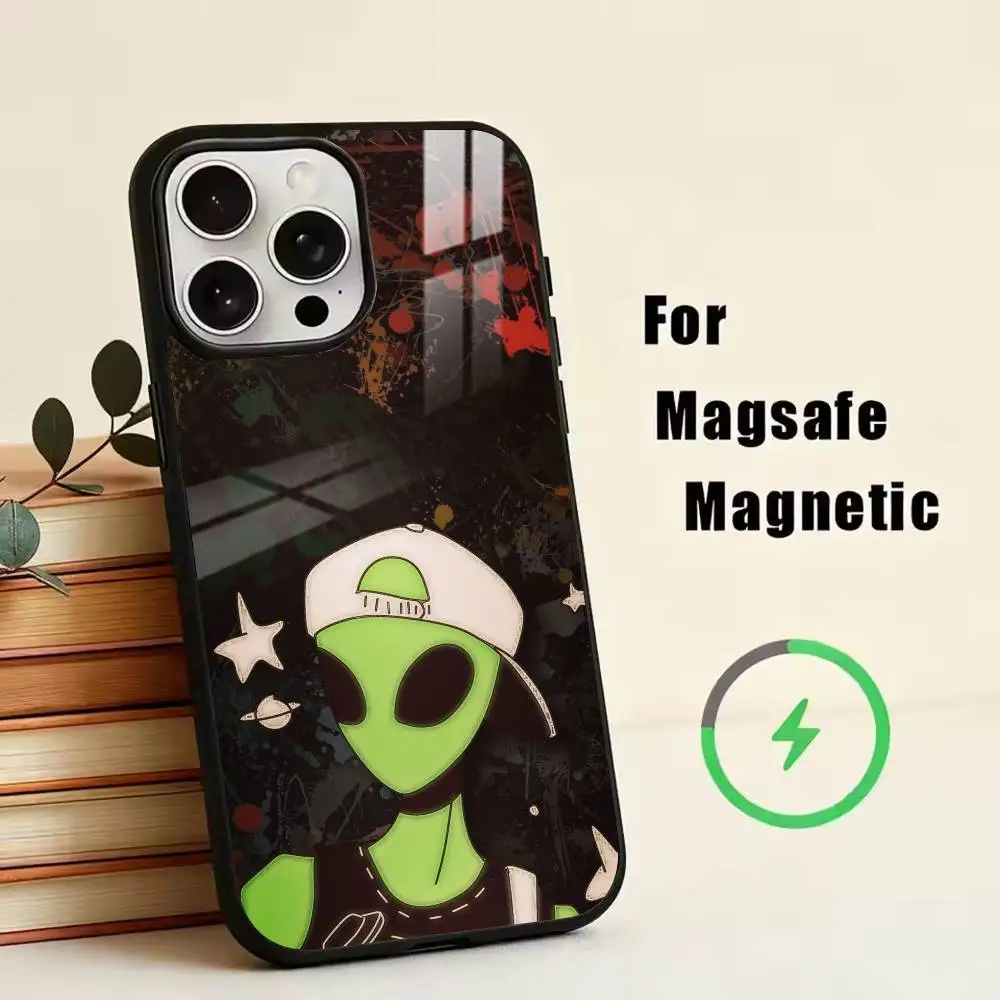U- Funny Space UFO Alien  Phone Case For iPhone17,16,15,14,13,12,11 Plus,Pro Magnetic with Magsafe Wireless Charging