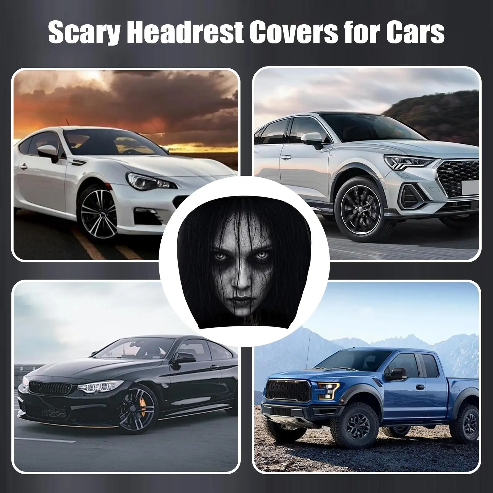 Halloween Horror Face Printed Car Headrest Cover Universal Elastic Washable Cushion Cover Seat Headrest Auto Interior Decor