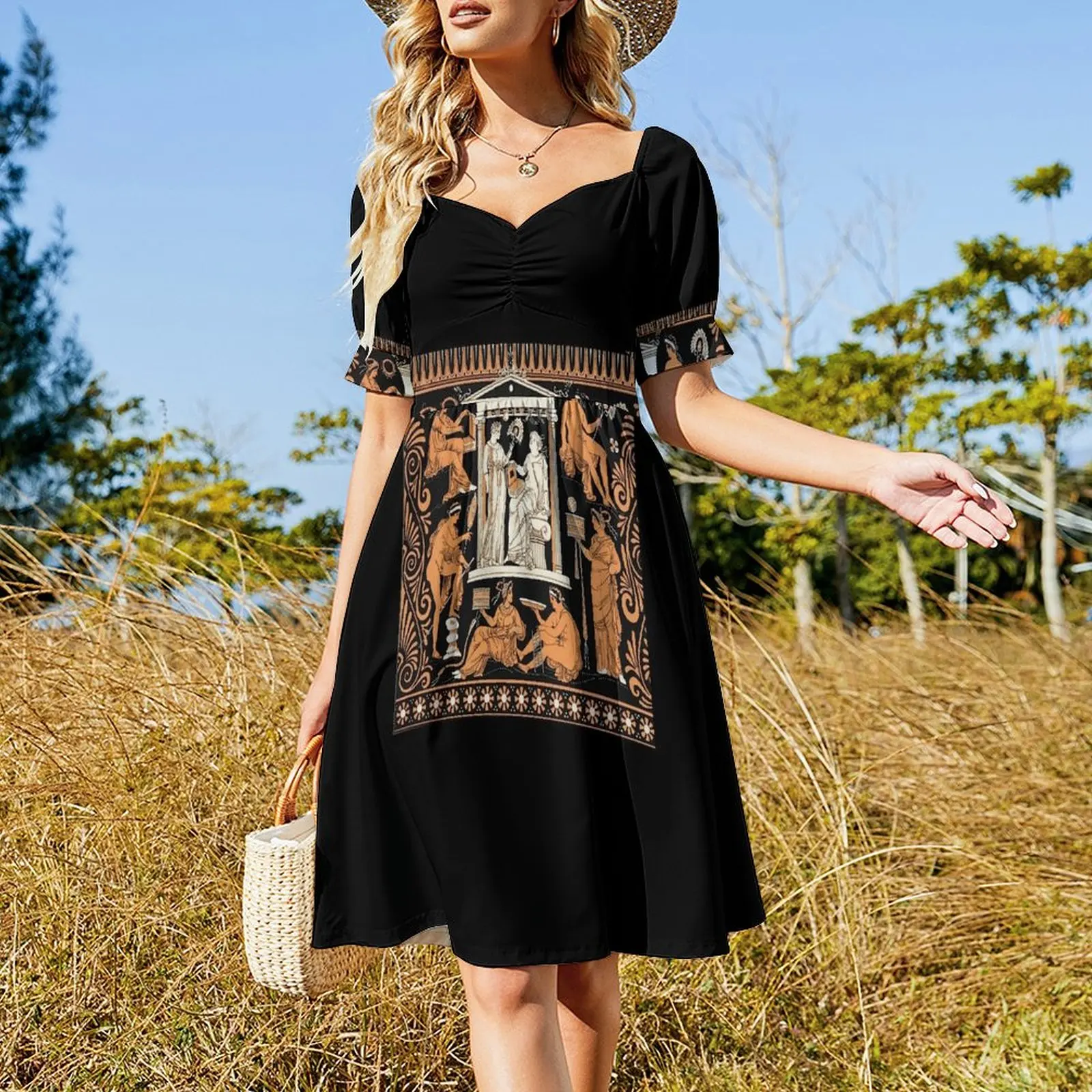 Greek vase print Short Sleeved Dress women's summer jumpsuit dresses with long sleeves women dress Dress