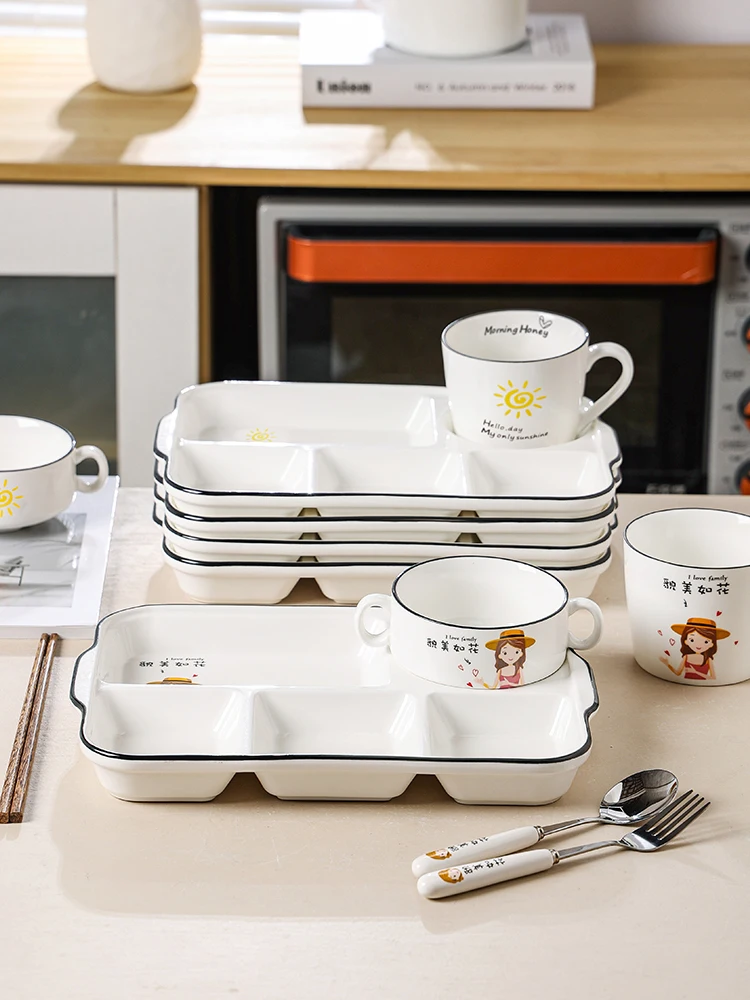 

Cerc Divided Breakfast Plate Deepened Five ids Postpartum Dining Utensils Adult Home Set Simple Sle Rectangular Plate